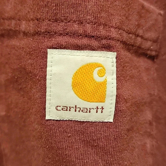 Carhartt Pocket Henley Burgundy Tshirt Size Large Tall Loose Fit - Picture 3 of 7